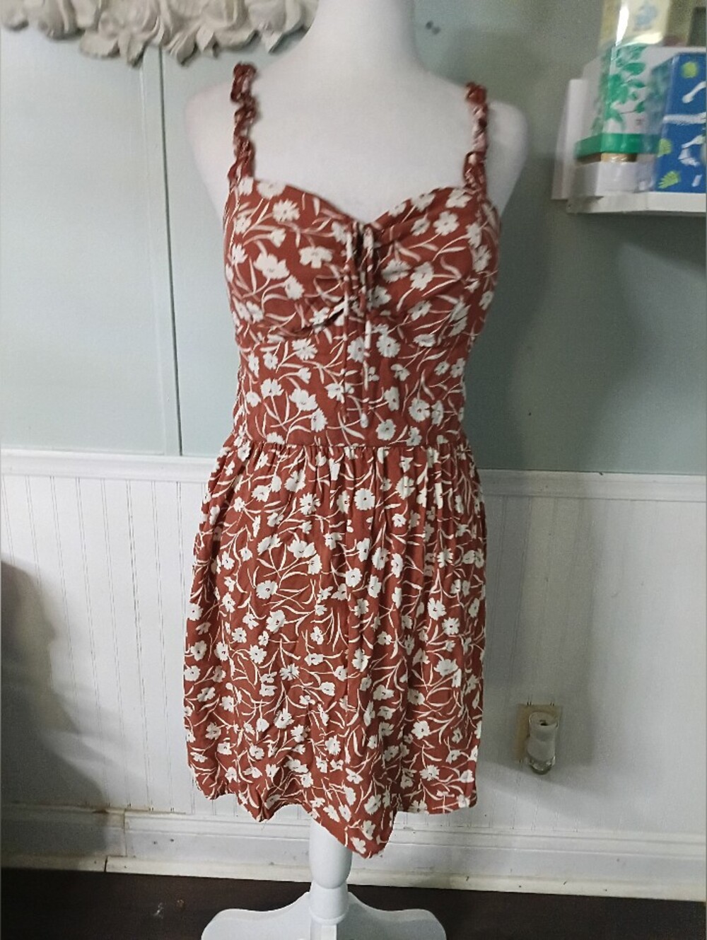 As U Wish Rust Floral Tie-Front Mini Dress